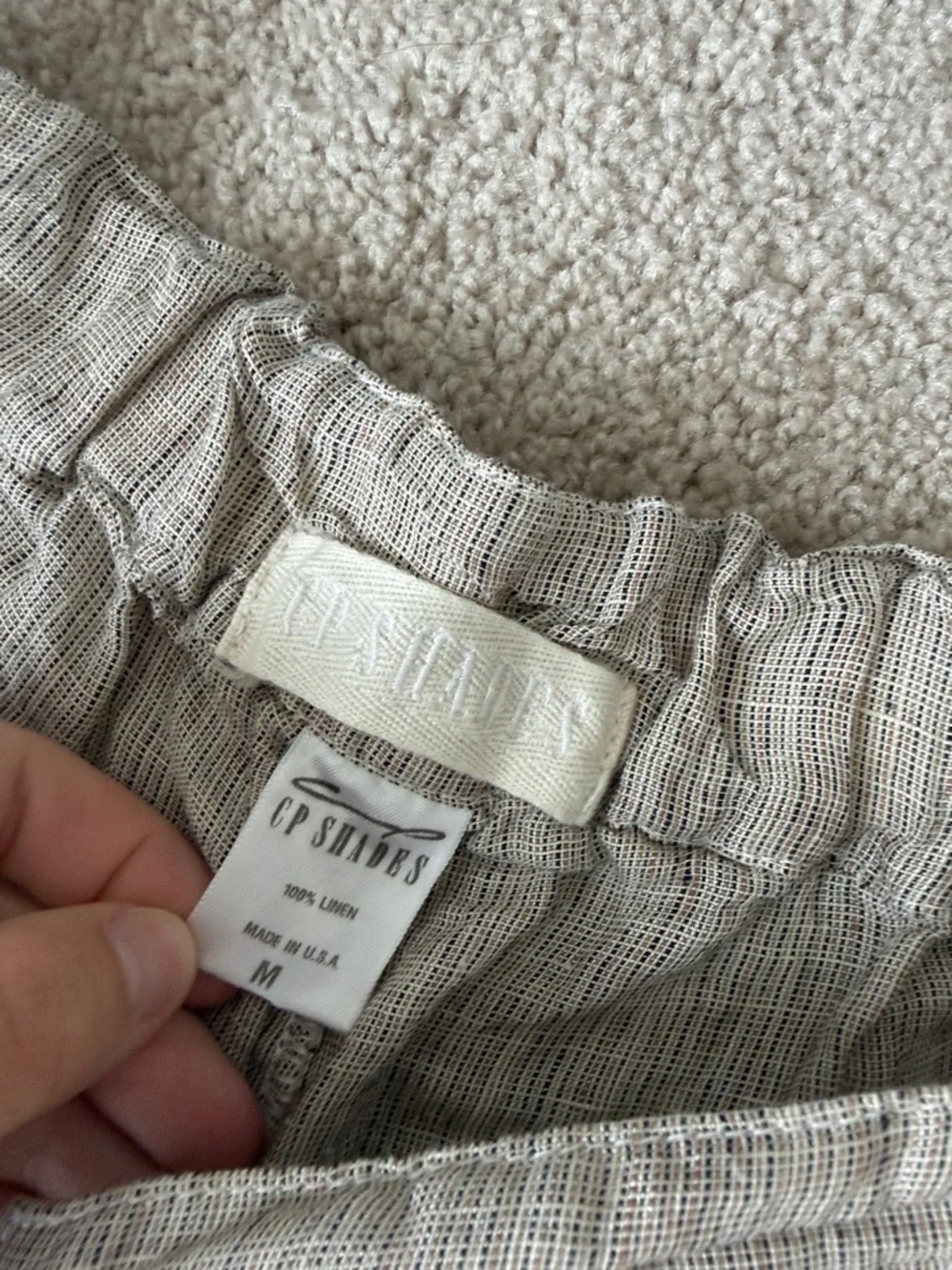 CP Shades Beige Baggy Linen Lagenlook Long Boxer Style Shorts